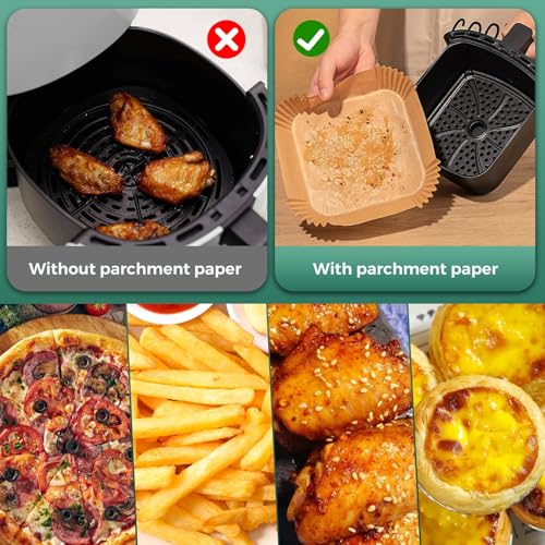 Air Fryer Paper Liners: 125Pcs Parchment Paper, Air Fryer Liner Disposable, Oilproof Waterproof Airfryer Basket Liner Square (6.5inch)