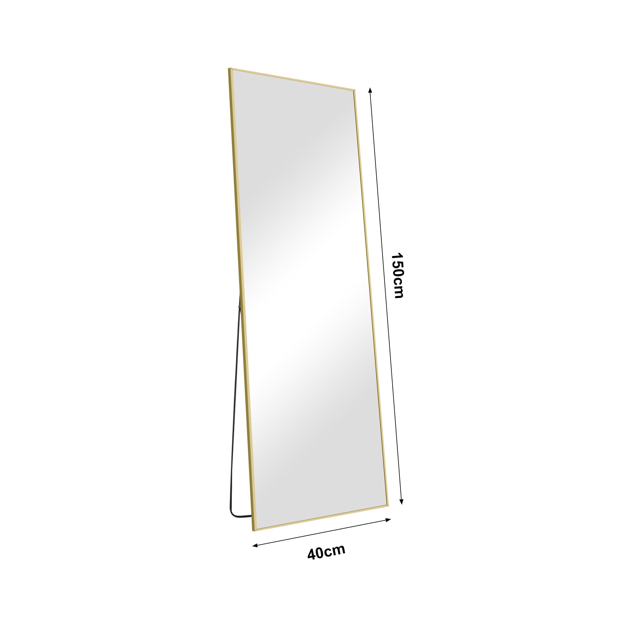 Rechteckiger Ganzkörperspiegel, 150 x 40 cm Standspiegel mit Goldenem Aluminiumrahmen, Groß Wandspiegel Bodenspiegel für Schlafzimmer, Eingangsbereich, Flur, Heimdekorationn