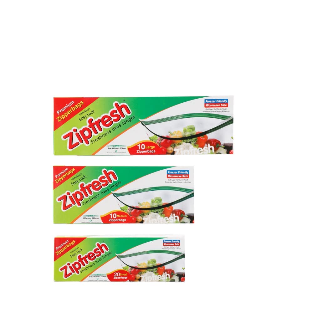 Zipfresh Plastic Zip Lock Storage Bags pack of 40 ( Transparent)