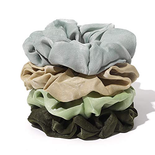 Image of Silk Satin Scrunchies Women Hair Ties - Ivyu Big Scrunchy Ponytail Holder No Crease Hair Bands Soft Elastic No Hurt Your Hair for Vsco Girl Women Gray Dark Green Light Green Beige