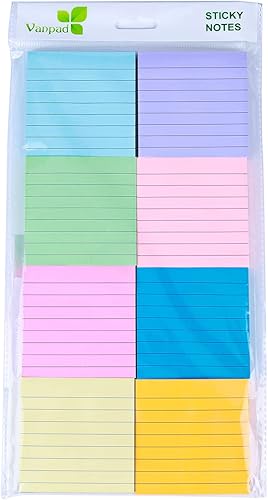 Miniatura 4 de Vanpad Notas adhesivas forradas de 3 x 3 pulgadas, bloc de notas adhesivas con rayas pastel, 82 hojasbloc, 8 blocs por paquete