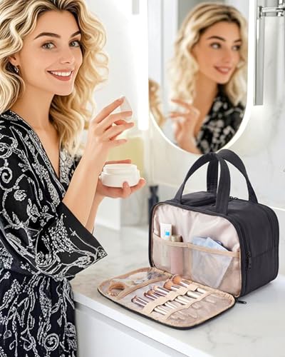 BAGSMART-Travel-Toiletry-Bag-Puffy-Large-Toiletry-Bag-for-Women-Lightweight-Cosmetic-Makeup-Bag-Organizer-with-Handle-for-Traveling-Accessories-Essentials-Toiletries-Black