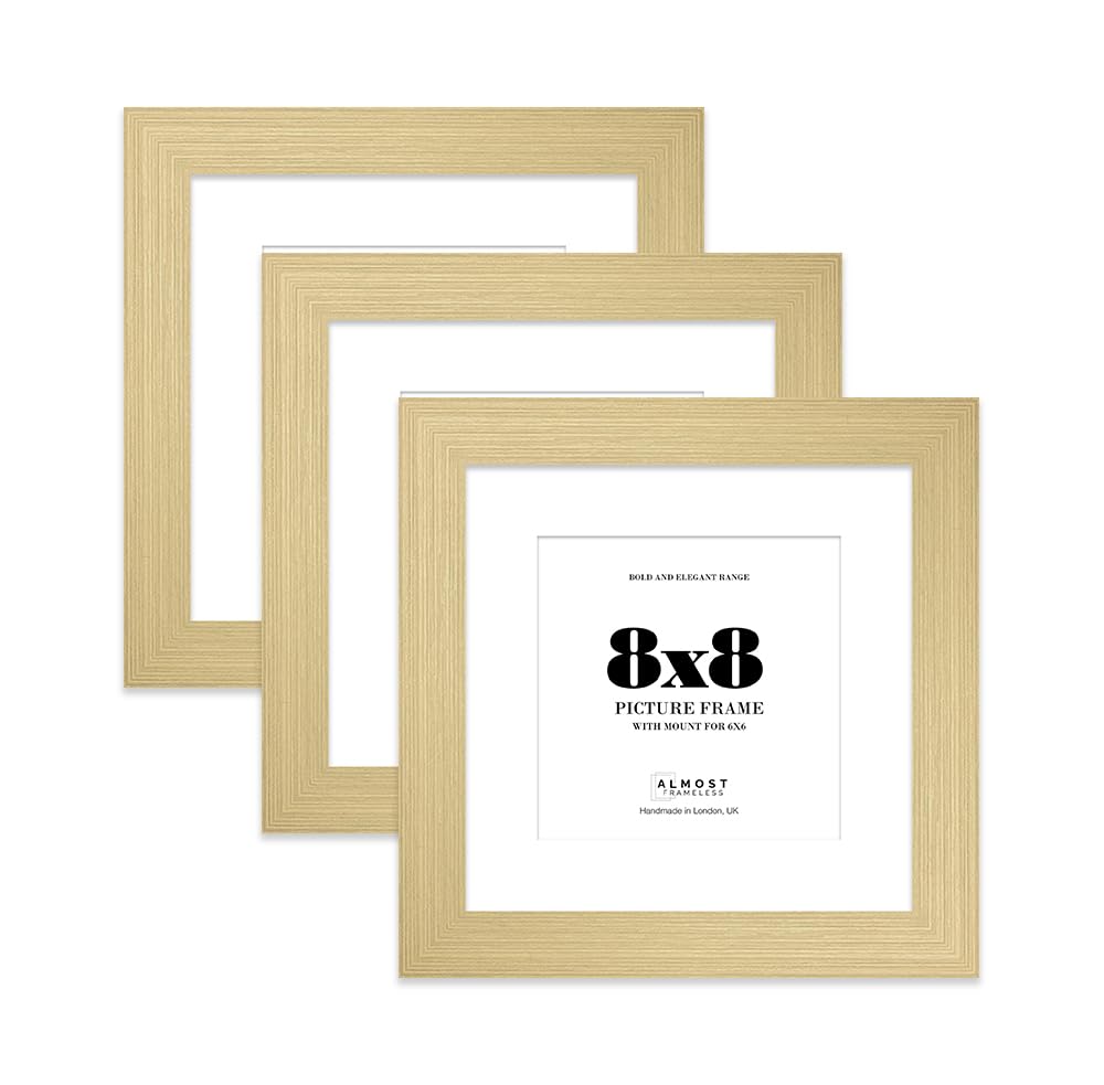 8x8" Gold Square Frame With Mount for 6x6" Pictures 28mm Edge Frame Display with Wall Hooks and Kickstand, 3 Pack — image 1