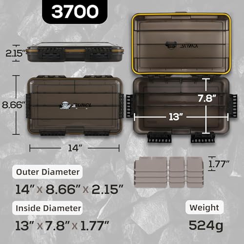 Image of RUNCL Fishing Tackle Box, Waterproof Tray for Jigs Lures, Thicker Floating Tackle Utility Box with Adjustable Dividers, 3600 /3700 /Large 3700 Size