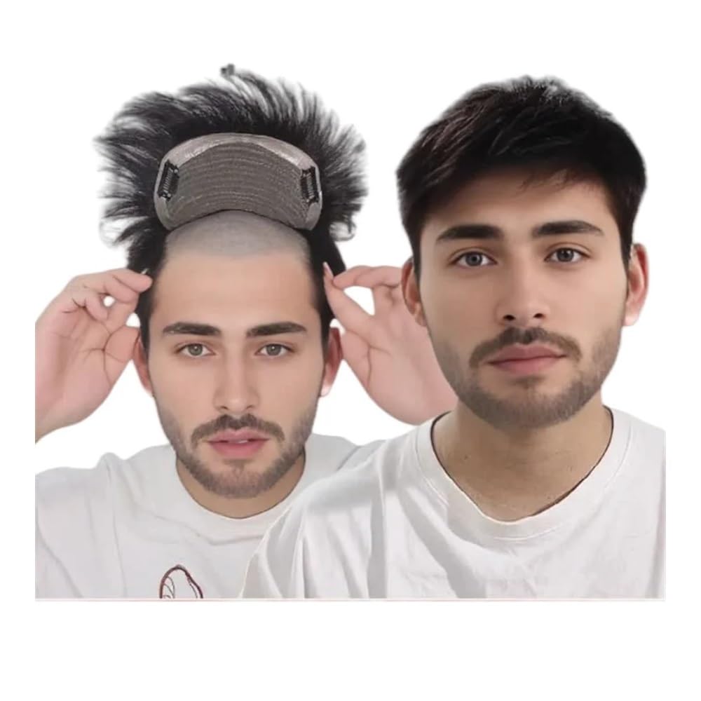 Peluca para Hombres Men's Wig Human Hair Toupee with PU Around Hair Replacement System Prosthetic Male Pieces For Men Baldness with Tape(18x20 cm)