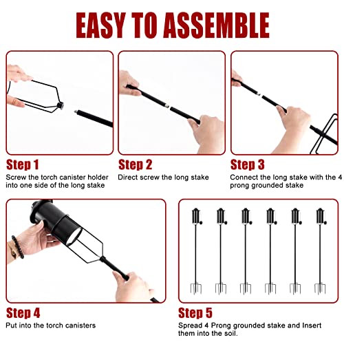 TaoTazon 2 Packs Metal Garden Torches for Outside, 16oz Outdoor Metal Torch, Citronella Torches Lighting with 4-Prong Grounded Stake for Garden Patio Pathway (2 Packs Torch Set) - Thumbnail 6