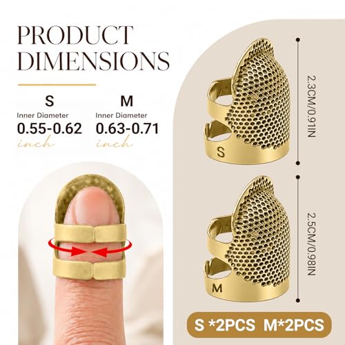 Image of Thimbles for Hand Sewing, Sewing Thimble Kit, Metal Finger Protectors, Thimble Ring for Hand Quilting and Embroidery(Antique Brass,2Pcs,Small /Medium)