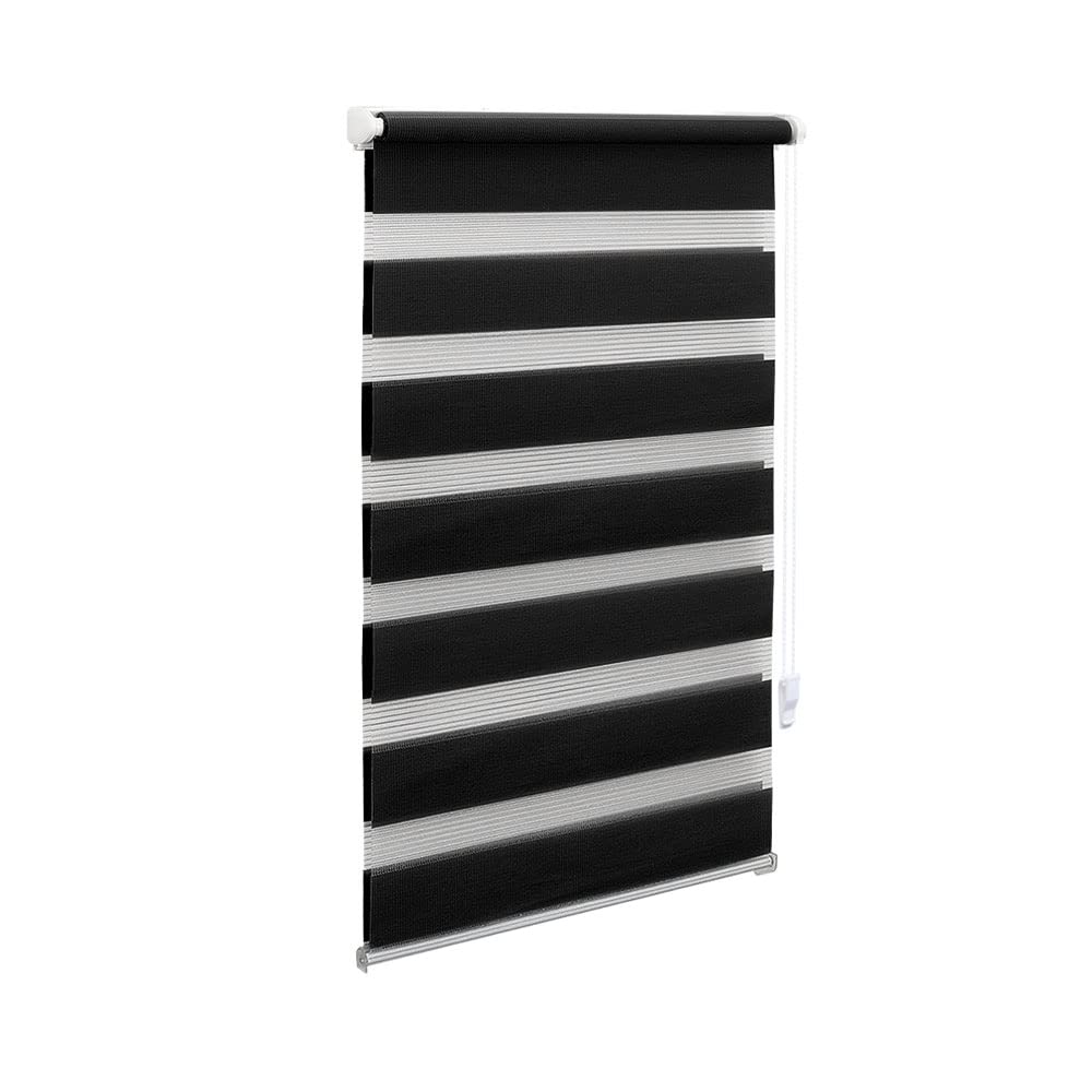 OBdeco Double Roller Blind Duo Roller Blind with Klemmfix No Drilling for Windows Translucent and Blackout 55 x 130 cm. Fabric Width: approx. 51 cm, Black