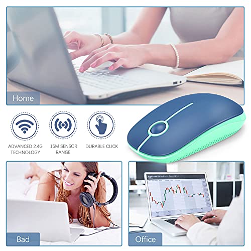 Image of VssoPlor Wireless Mouse, 2.4G Slim Portable Computer Laptop Mouse with Nano Receiver Quiet Silent Optical Mice for Notebook, PC, Laptop, Computer-Blue and Green