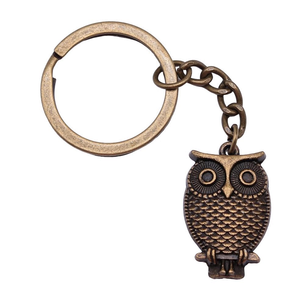 Wysiwyg Unisex A08-1Pcs-28X18mm 1Pcs 28X18mm Owl Charms Keyrings Antique Bronze Color Zinc Alloy Ring Size 28Mm