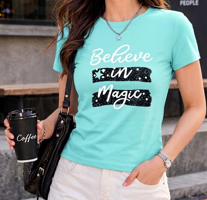 Image of Preneum Women's Graphic Printed T-Shirt, Round Neck Half Sleeve Casual Slim Fit Cotton Blend Tee, College, Office & Travel