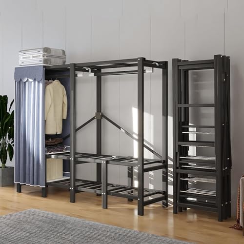 Large Capacity All-steel Clothes Drying Rack - Floor Wardrobe Closet, Foldable Portable Wardrobe Rack, 1100lbs Heavy-Duty With Cover Bedroom Open Independent Wardrobe Clothing Organizer(Size:168*50*17