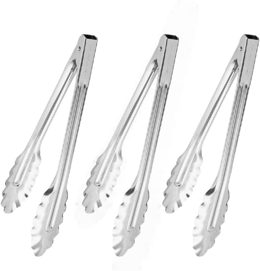 TrueCraftware- 9-1/2" Stainless Steel Coiled Spring Utility Tong Extra Heavy Duty Set of 3- Food Tongs Cooking Tongs Buffet Tong Serving Tongs for Grilling Barbecue Buffets Home Restaurants