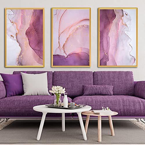 Toile Violette Abstraite : Peinture Encre Mer Contemporaine pour un Salon Moderne