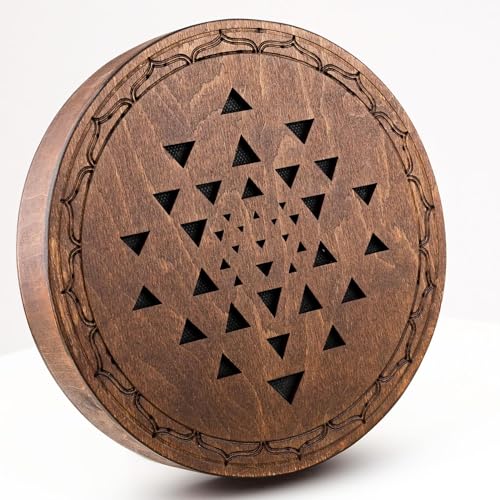 Nazar Drums Rain-Fall Disc, 8.6 Inch (22 cm) Wooden Ocean Drum, Gentle Rain Sound for Sound Bath, Meditation & Sound Healing, Sri Yantra Design