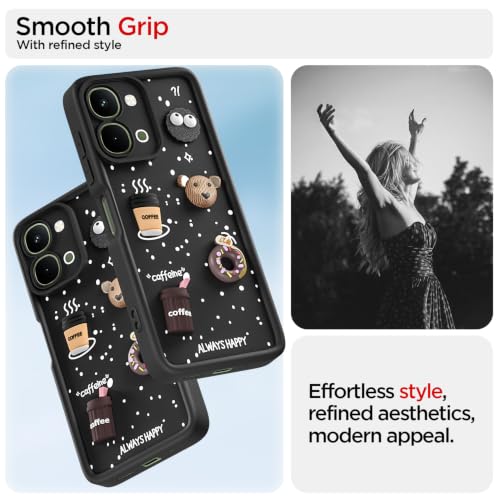 Image of Pikkme Back Cover for Vivo T5x / Vivo Y51 Pro /iQOO Z11x 5G | 3D Bear Silicone Cute & Fun Coffee Cartoon | Full Body Protection Bumper Case (Black)