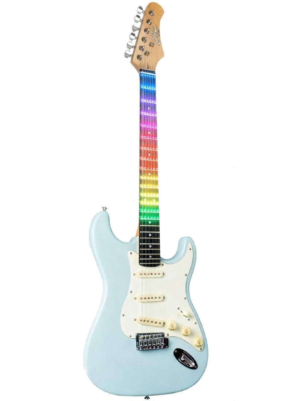 EKO GUITARS - ST-300 Daphne Blue Visual Note, Chitarra Elettrica ST Style, Sistema LED VISUAL NOTE lamina, APP Didattica, Pickup Single Coil, Colore Daphne Blue