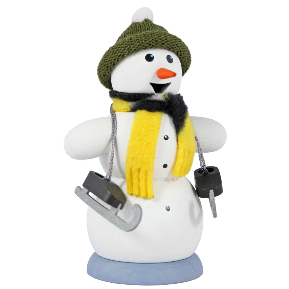 Kuhnert Rauchmann/Räucherfigur aus Holz - Schneemann mit Schlittschuhen - ca. 13 cm - Made in Germany