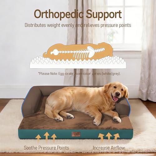 Image of Comfort Expression Washable Orthopedic Dog Bed for Large Sized Dogs | Waterproof Memory Foam Pet Bed 36x27 Inch with Removable Cover with Non-Slip & Bolster