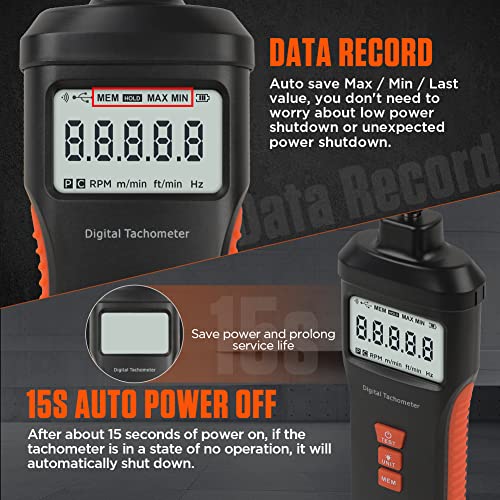 Tachometer Contact & Non-Contact Digital Tachometer 4 Test Mode Laser Photo Tachometer 1.0～99999Rpm High Accuracy Rpm Tachometer With 4 Contact Probes, Backlit Display, Data Memory/Hold,Auto Power Off #TOP4