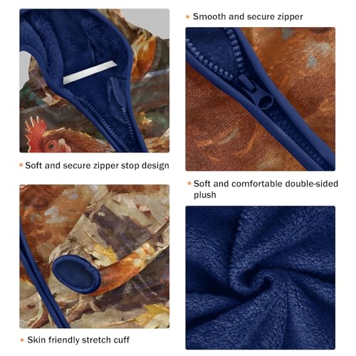 Autumn Rooster Amidst Pumpkins Toddler Fleece Jacket Girl Boys Hooded Fleece Jacket Coat Warm Outwear Zip-up 3-10T3