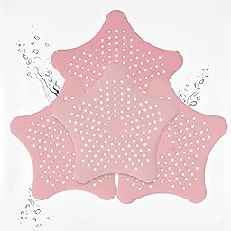 Drain Hair Catcher 3 Pack - Star Shaped Silicone Drain Cover with Strong Suction Cups - Kitchen Bathroom Shower - Prevents Clogs - 5.9 Inch (Pink)