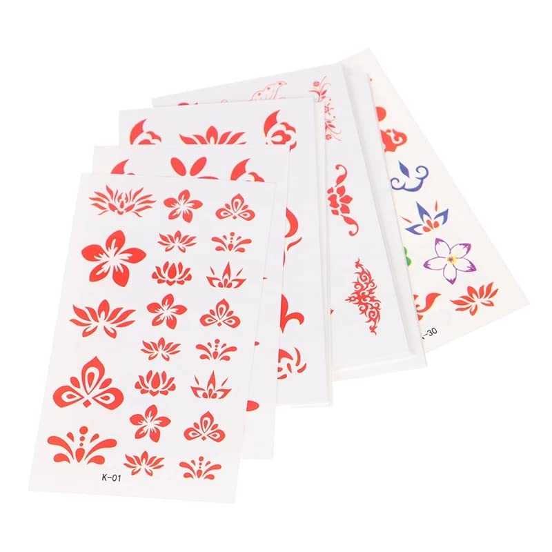 Vista 3 de 30 hojas de calcomanías chinas para la frente, juguetes para niños, niñas, mujeres, impermeables, para la frente, arte corporal, tatuajes temporales