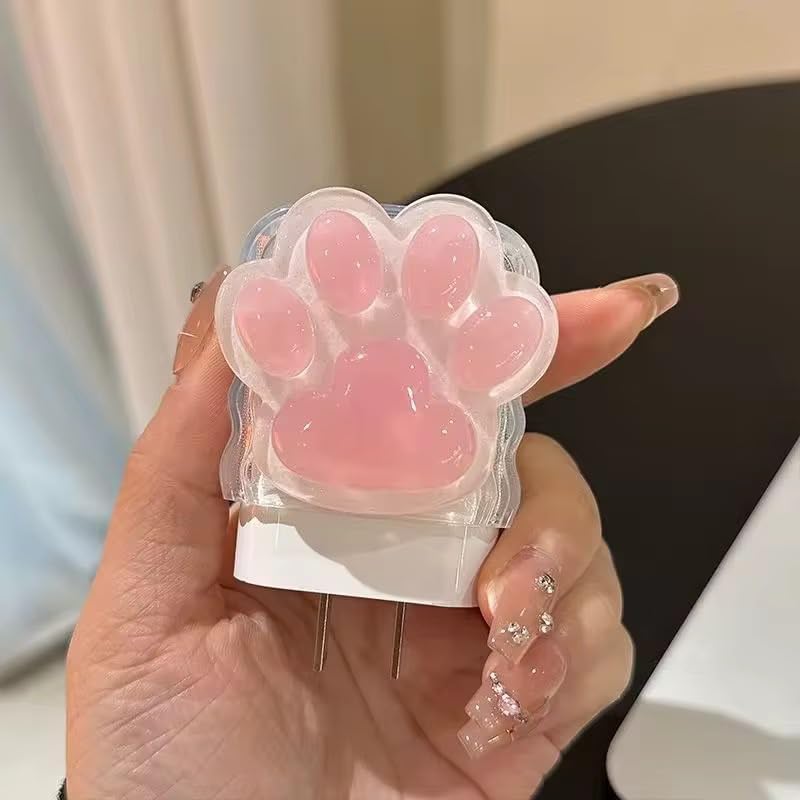 Image of Compatible with iPhone Cute Cat Charger Case Cover | Cartoon Character Silicone Charger Case Cover for 18-20W 360 Degree Full Protection Cover (Pink Claw NEW)