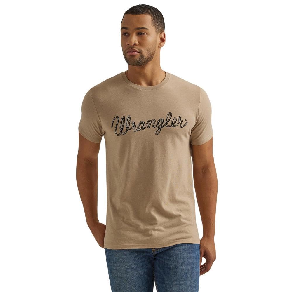 Wrangler Men's Western Crew Neck Short Sleeve Tee Shirt, Trench Coat Heather, Large