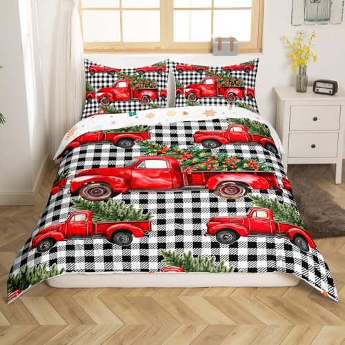 Housse de couette camion de Noël parure de lit patchwork géométrique rouge ado - 3