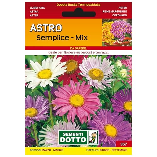Sicignano | Semi Astro Semplice in Miscuglio Mix, Pianta Annuale con Fiori a Margherita, Steli Lunghi e Robusti, Busta Extra - 4 Confezioni da 2g, Pianta da Potatura, Adatta a Pieno Sole