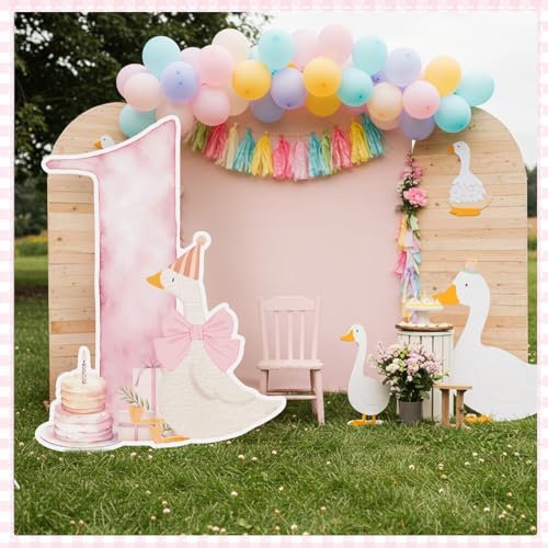 Image of Croblissful One Silly Goose Party Decorations 1st Birthday Backdrop Duck Animal Background Prop for Birthday Baby Shower Party Supplies(Watercolor Pink,One Goose)