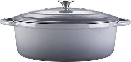 Miniatura 8 de Horno holandés ovalado de hierro fundido esmaltado, olla holandesa ovalada esmaltada de 7 cuartos de galón con tapa y asas dobles para estofar, para