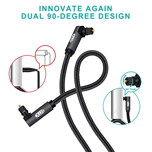 Image of Double 90 Degree Toslink Optical Cable 360 Degree Free-Rotating Plug Fiber Optic Cable S /PDIF Toslink Male to Male Cable for Home Theater, Sound Bar, TV, PS4, Xbox,Grey (1M /3.3ft)