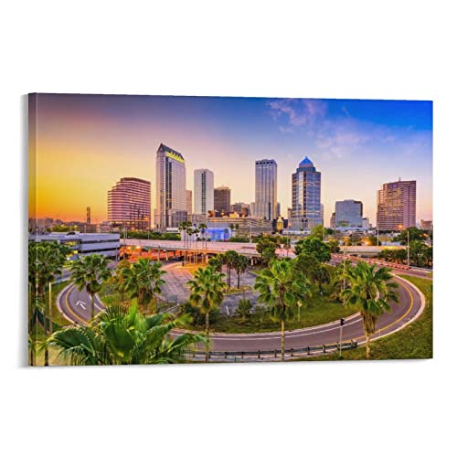 Lienzo de Tampa de noche para decorar un salón moderno con el horizonte de Florida