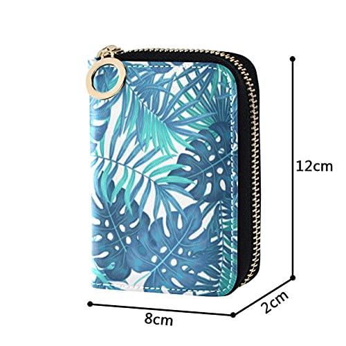 OTVEE Summer Hawaiian Blue Tropical Leaves Small RIFD Blocking Wallet Women PU Leather Credit Card Holder Case4