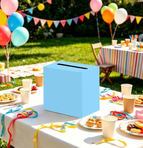 Image of SietDESEO Light Blue Card Box for Graduation Large Cardboard Gift Card Box Holder for Wedding Reception Birthday Graduation Baby Shower Raffle Ticket Box with Slot