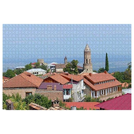Manggu 1 000 bitar pussel pussel ighnaghi gammal stad Georgia pusselset för familj kartong leksaker spel dekorativt hem 38 x 26 cm (1 000 st)