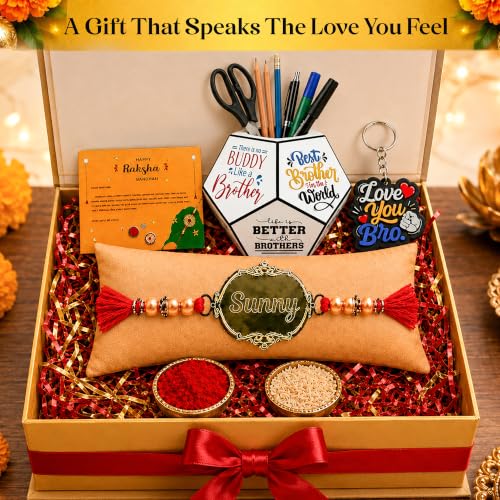 Image of SOLOBOLO Unisex Adult Rakhi For Brother And Bhabhi | Customised Raakhi With Name For Brother | Rakhee Combo Gift For Sister And Bhai | Rakshabandan For Bro And Sister