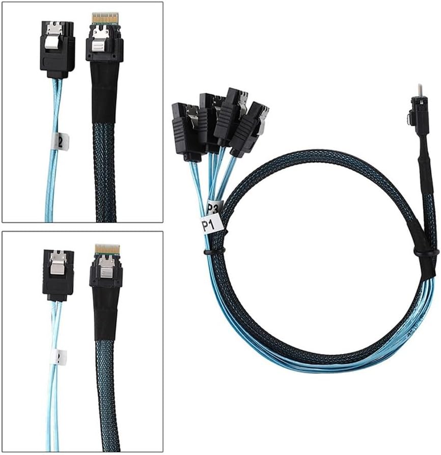 2x Fit for Mini SAS SFF-8643 to 4 SATA 7pin hard disk 6Gbps data Server Raid Cable 1m CL