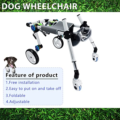 Image of Adjustable 4 Wheel Dog Wheelchair,Foldable Dog Wheelchair for Back Legs,Helps Small Pets with paralyzed Legs Full Support regain (M White)
