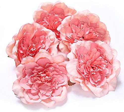 Miniatura 4 de Sunnyskar - 5 cabezas de flores de peonía decorativas de 3.9 in, flores artificiales para decoración del hogar, boda, guirnalda de manualidades,