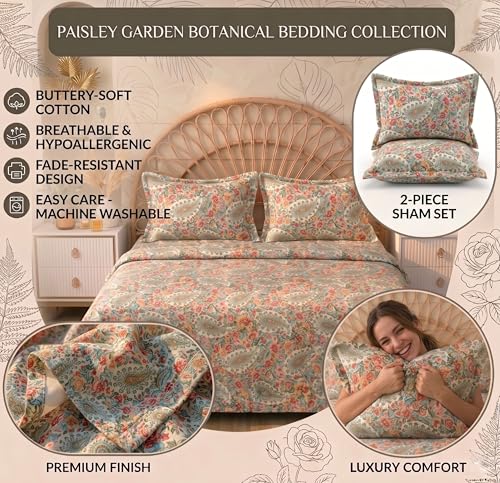 Image of HOMEKART Floral Printed King Size Cotton Bedsheet with 2 Pillow Covers | Luxury Double Bed Bedding Set 86x88 Inches | Ultra Soft, Breathable & Wrinkle Resistant & Home Decor (Boho Blossom Cream)