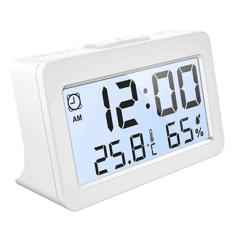ABS Electronic Thermometer Hygrometer Bedside Table Office Desktop with Time Alarm Clock