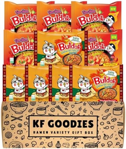 KF GOODIES Korean Ramen Variety Pack Gift Box (10 Count) - Spicy Buldak Noodle Assortment for Birthdays, College Care Packages, Office Snacks and Gift Baskets