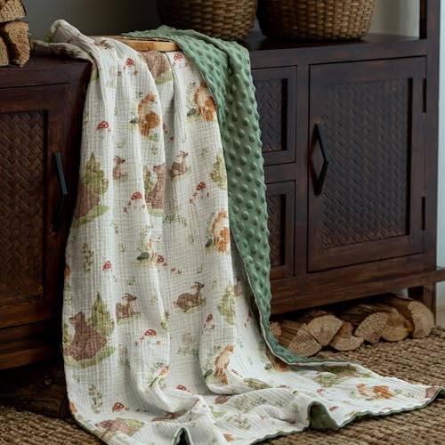 Image of GLLQUEN BABY Blankets for Boys Girls, Soft Muslin Cotton Front Dotted Fleece Backing, Nursery Minky Crib Blanket for Infant Toddler, 30 x 40 inches Throw Blanket, Animals