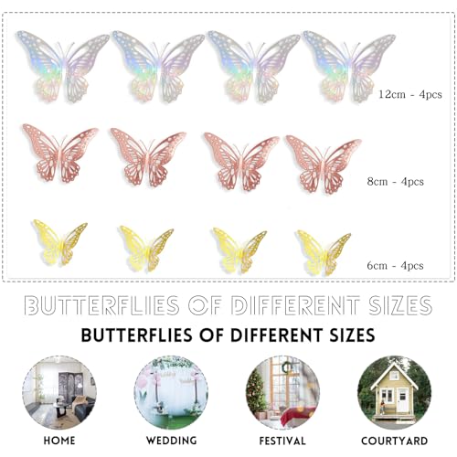 Decoración de pared mariposas, 12 piezas metálicas removibles miniatura 3