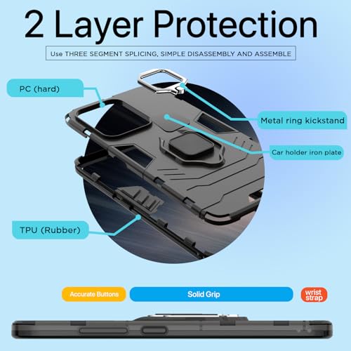 Image of Pikkme D5 Tough Armor Bumper Case | 360 Protection Case | Ring Holder Stand Back Cover for Oppo Reno 13 5G (Black)