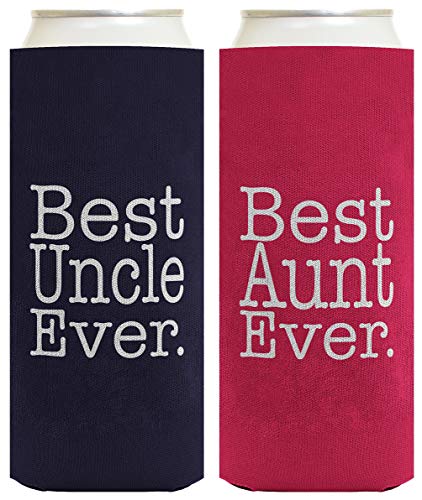 Best Aunt Uncle Ever Couples 2 Pack Ultra Slim Can Coolie Drink Coolers Coolies Multi