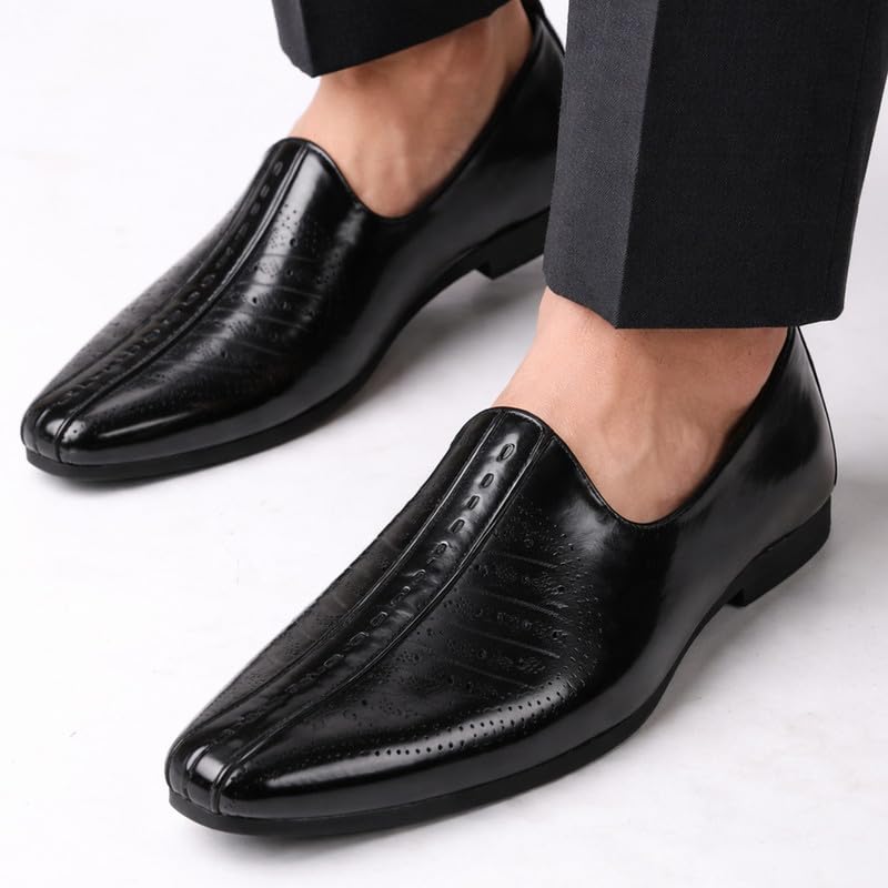 Image of FAUSTO Mens Laser Cut Ethnic Slip On Wedding Juttis and Mojaris | Festive Ethnic Dress Shoes